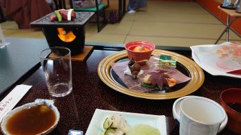 A typical ryokan style set of dinner